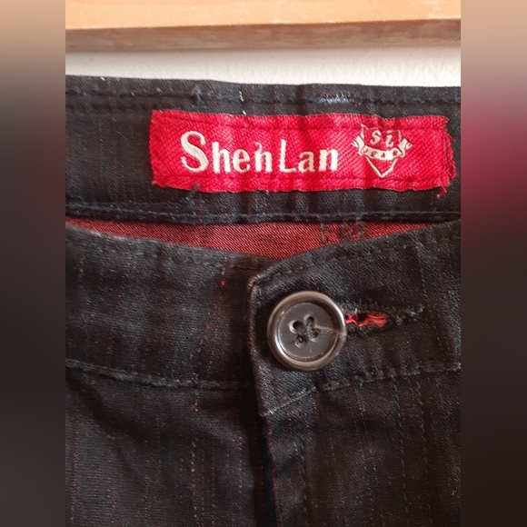 Embellished wide leg pleated jeans w/ leather pockets - Picture 13 of 13